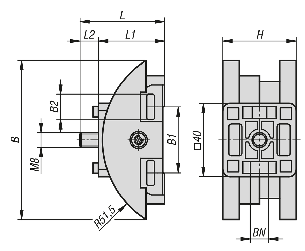 Swivel adapter, antistatic plastic,
for profile slots