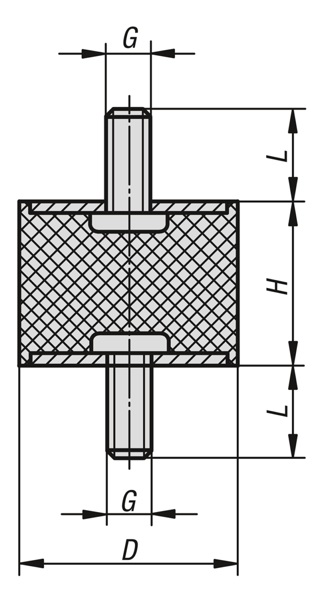 Rubber buffers steel or stainless steel, style A
