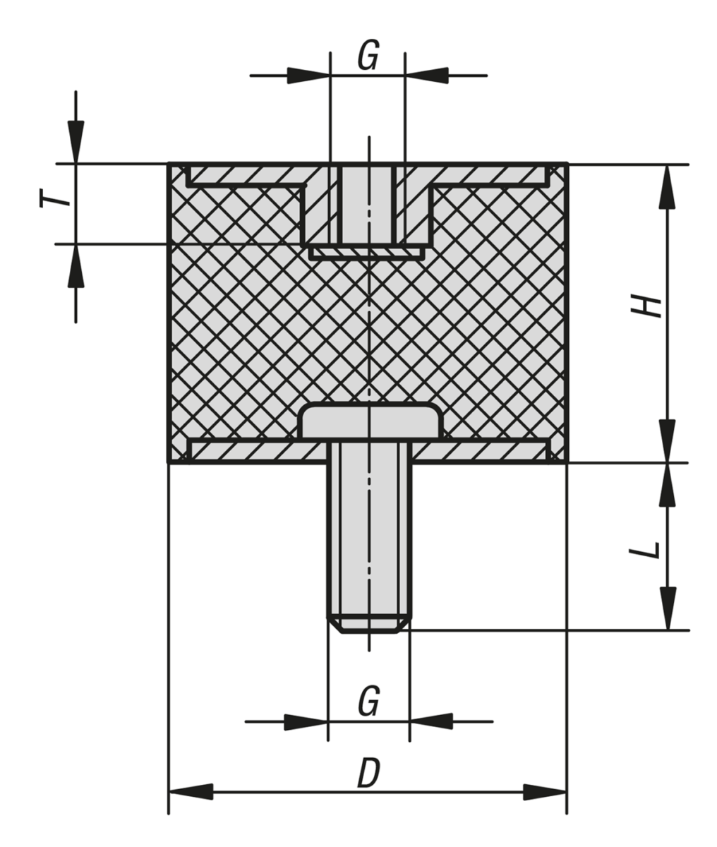 Rubber buffers steel or stainless steel, type B