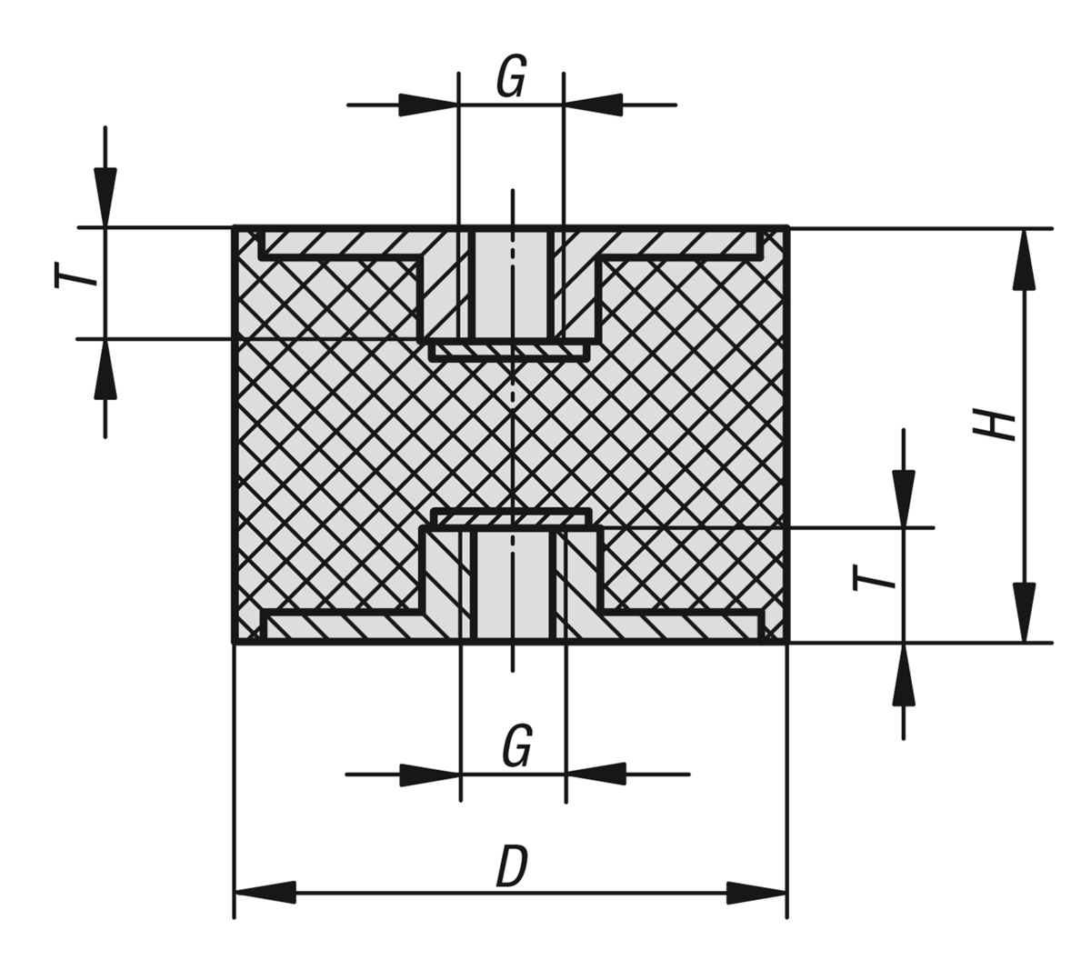 Rubber buffers steel or stainless steel, type C