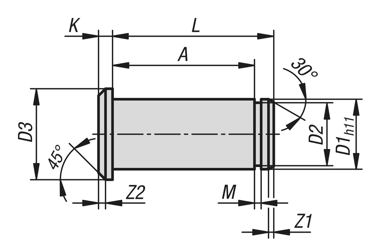 Pins with circlip groove, suitable for clevis