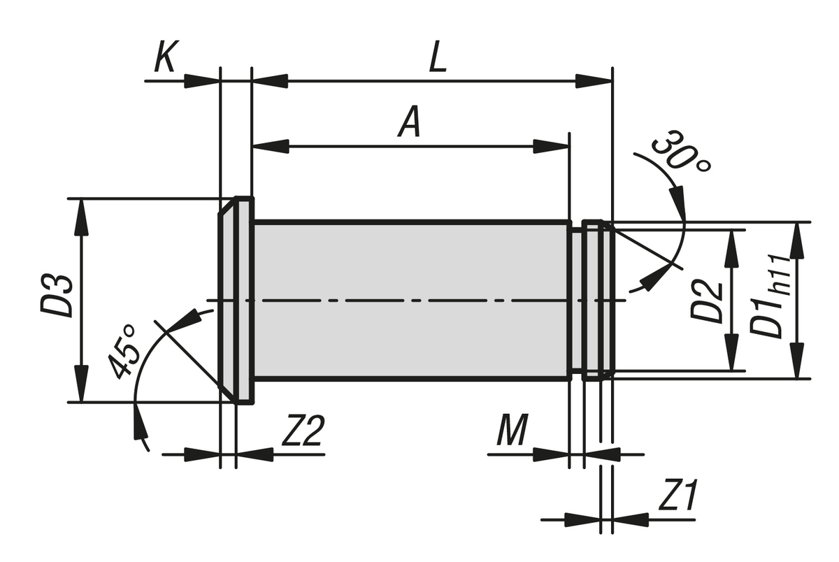 Axes à encoche pour circlip adaptés aux chapes