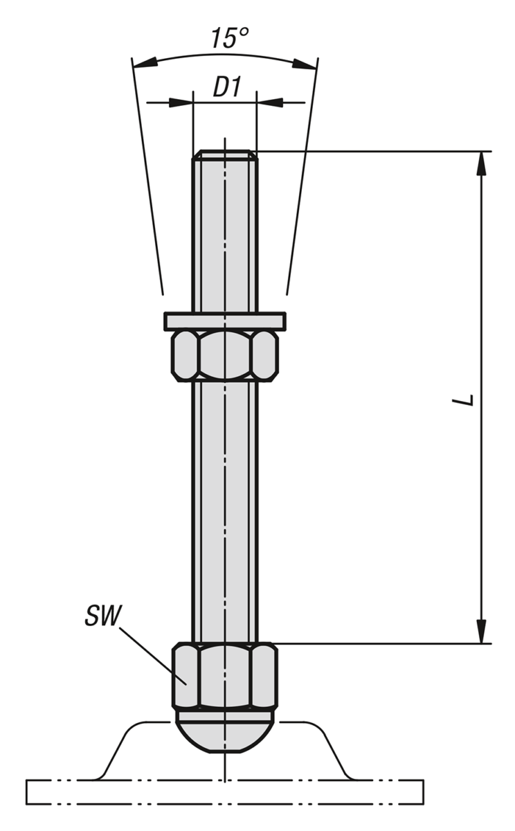 Levelling feet threaded spindles steel or stainless steel 