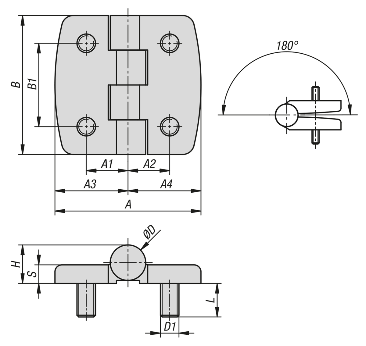 Charnières en inox
avec vis de fixation