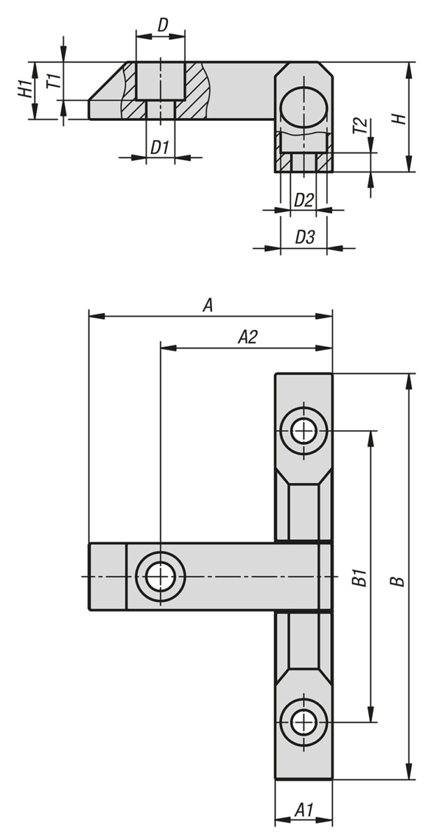 Block hinges with counterbore, long version