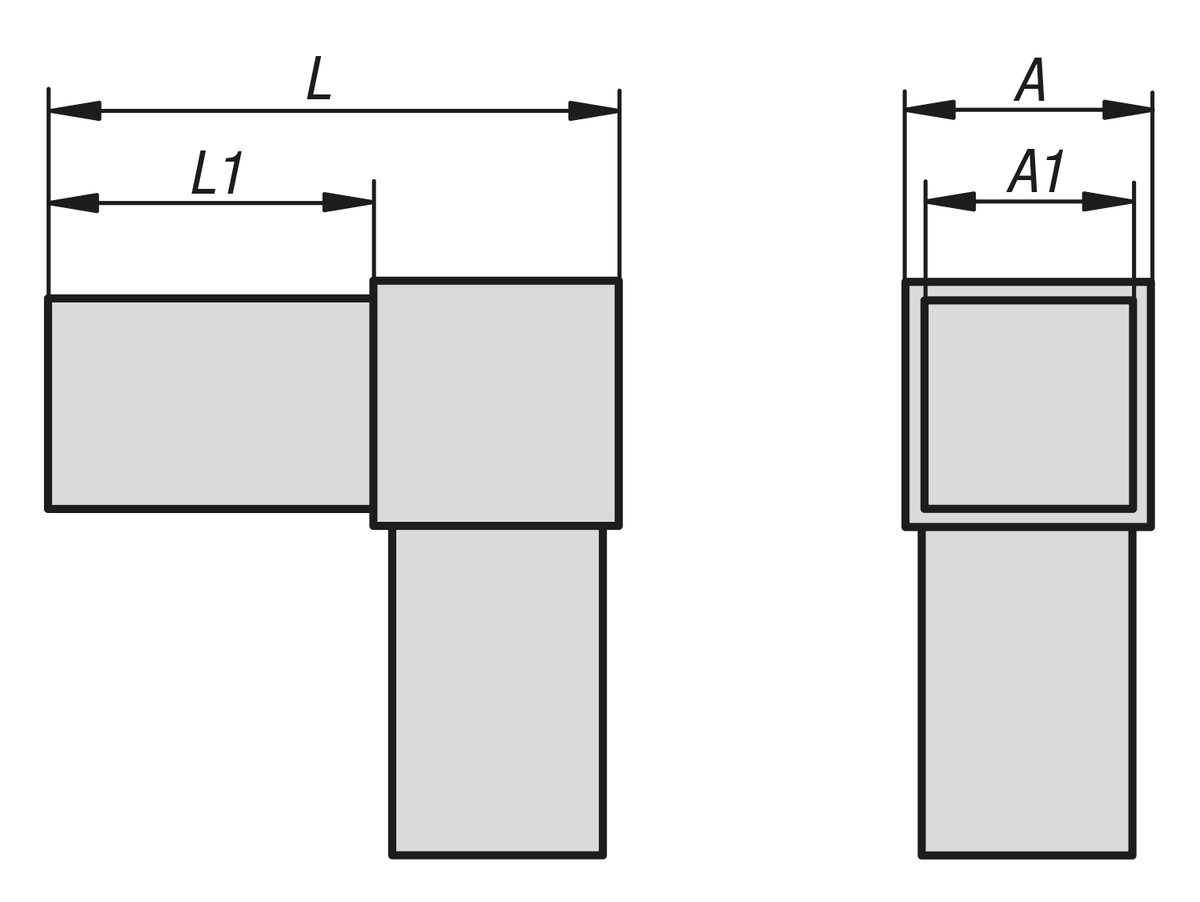 Square tube connectors two-way