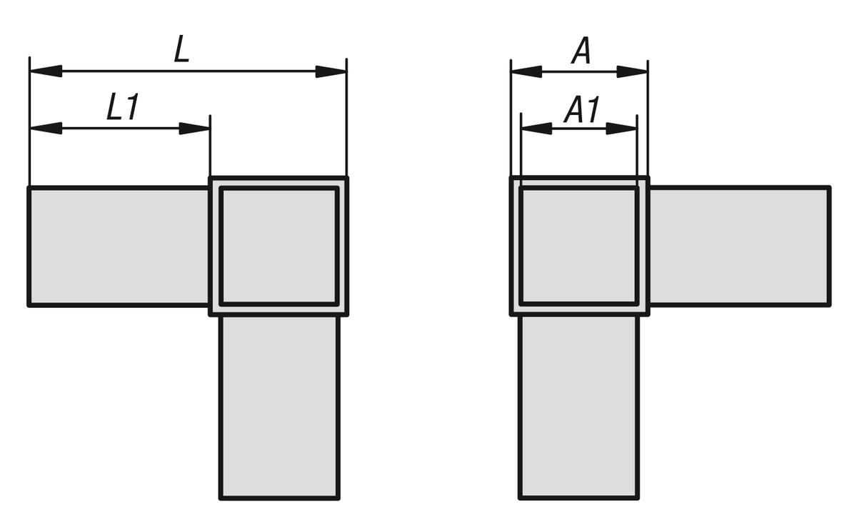 Square tube connectors three-way