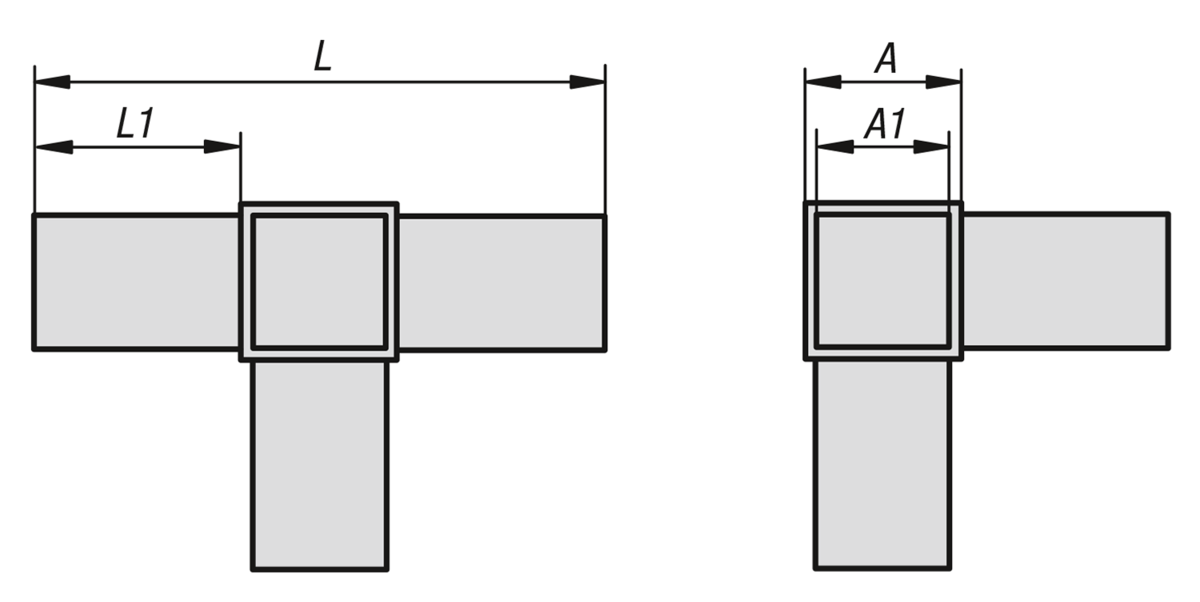 Square tube connectors four-way