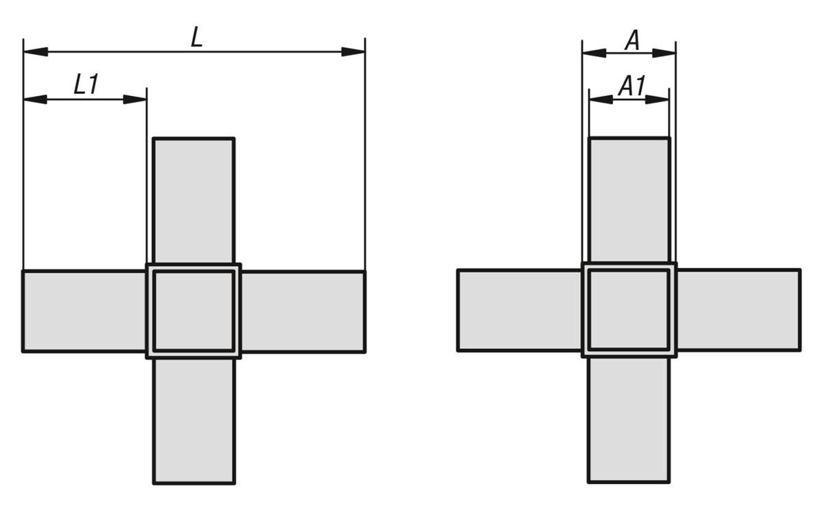 Square tube connectors six-way