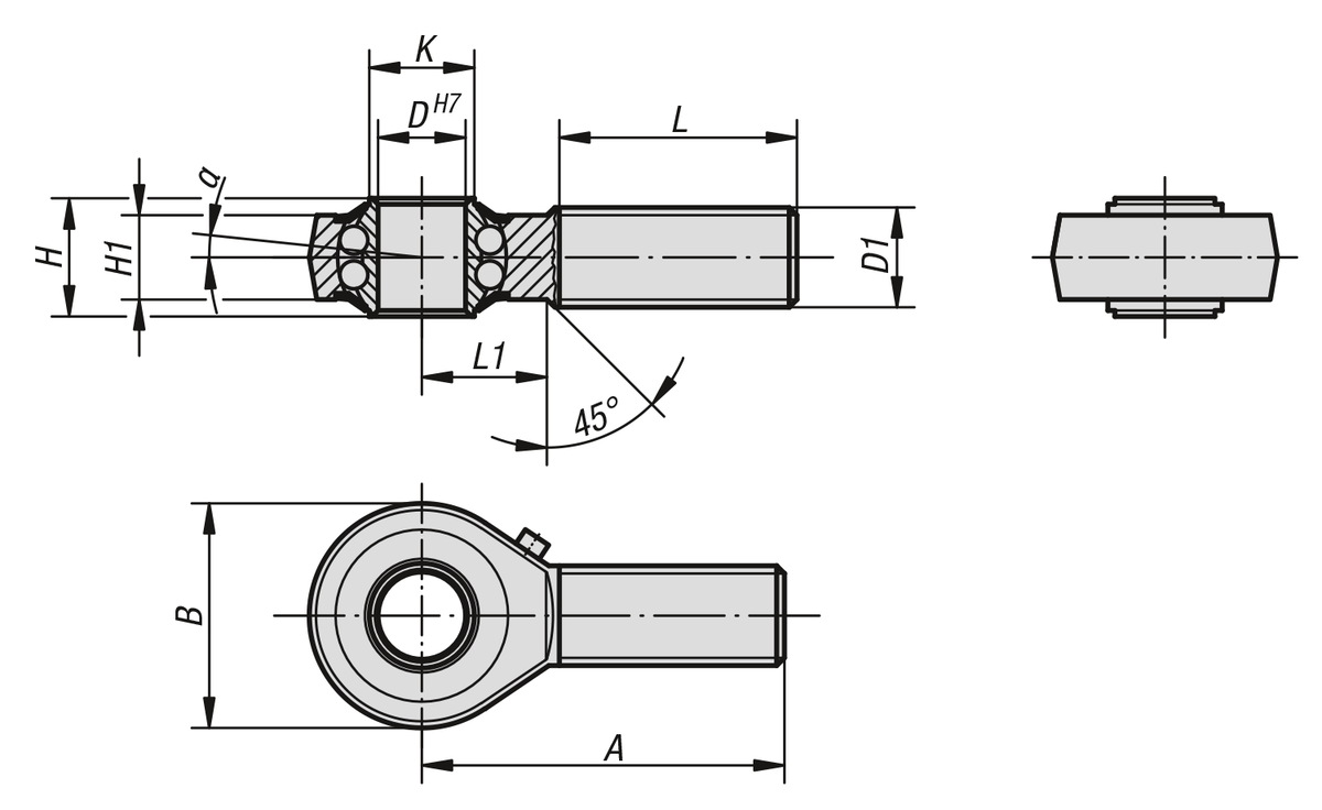 Rod ends with ball bearing external thread, DIN ISO 12240-4