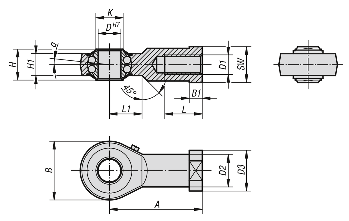 Rod ends with ball bearing internal thread, DIN ISO 12240-4