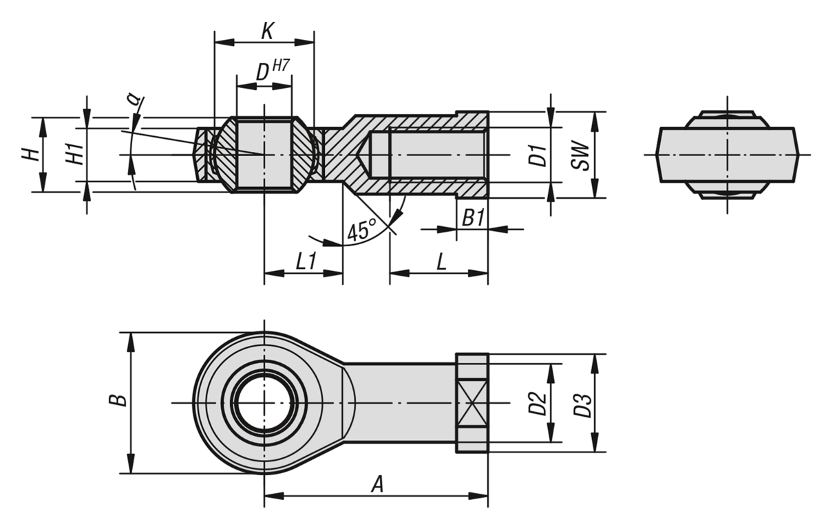 Rod ends with plain bearing internal thread, DIN ISO 12240-4