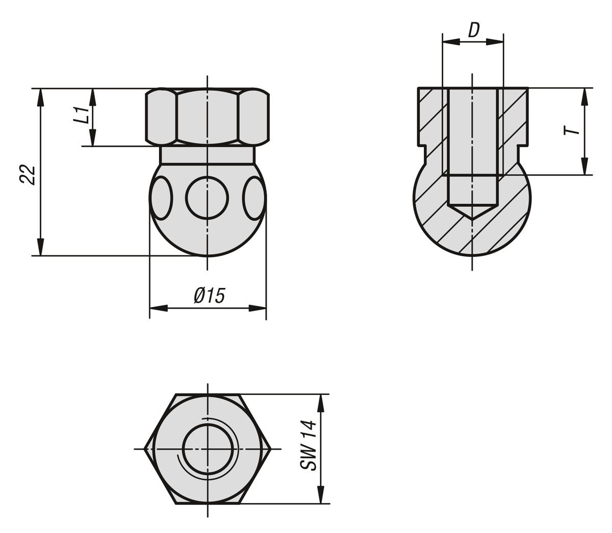 Swivel feet ball joints with internal thread