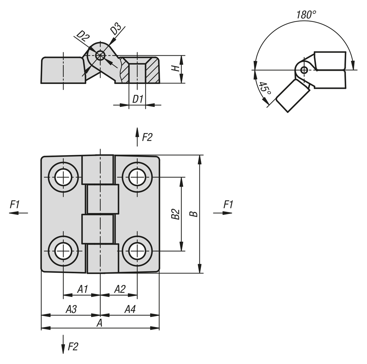 Hinges plastic with fastening holes