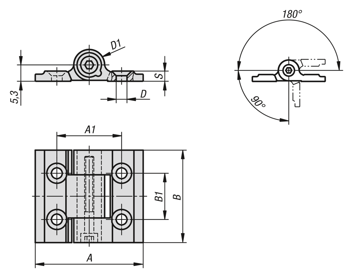 Hinge aluminium, with adjustable friction