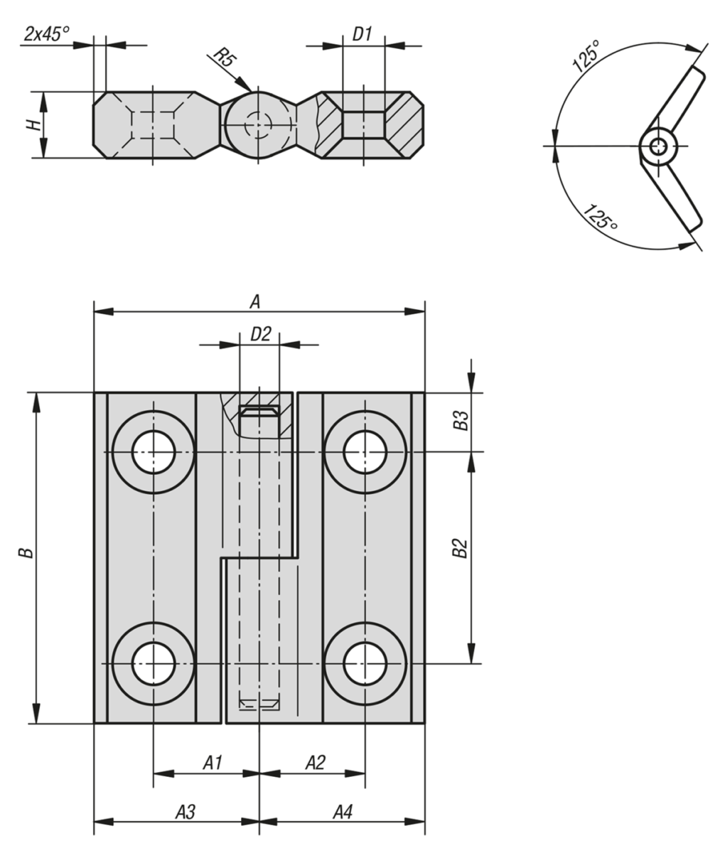 Charnières, dégondable en Inox