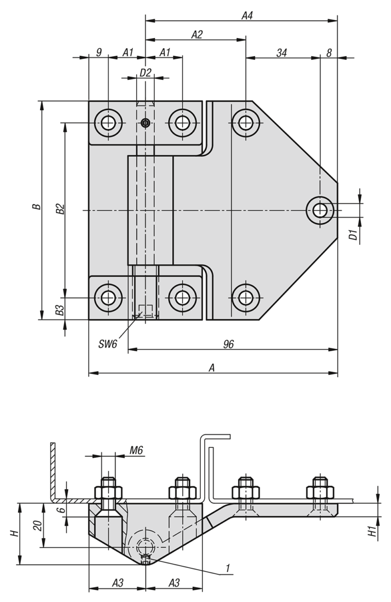 Charnières de fixation réglable in acciaio inox