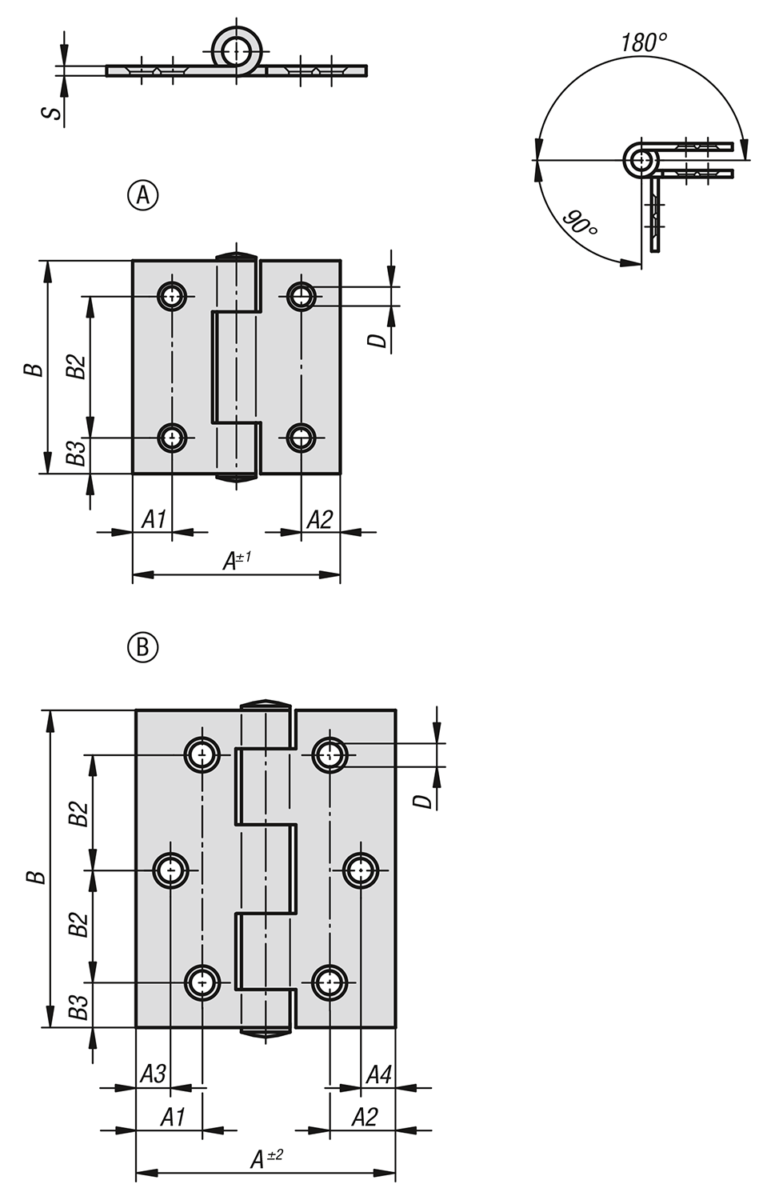 Hinges sheet steel or sheet stainless steel