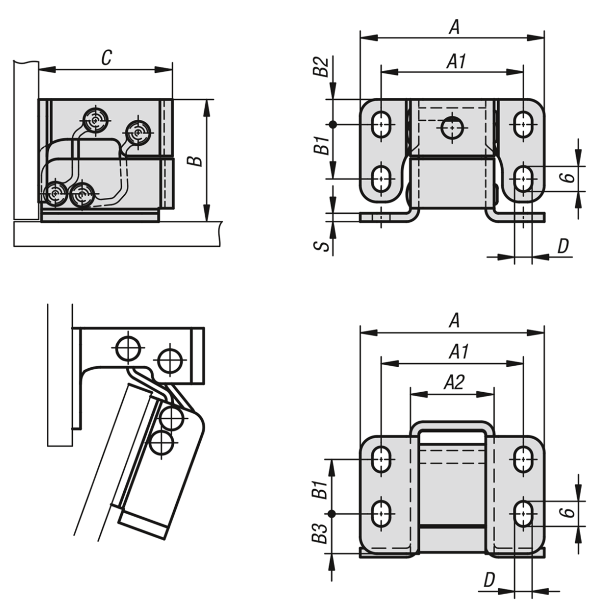 Hinges steel or stainless steel, in-frame, opening angle 125°