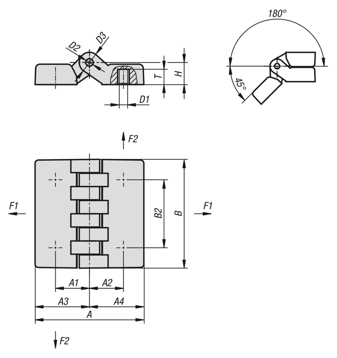 Hinges, plastic, with bushing