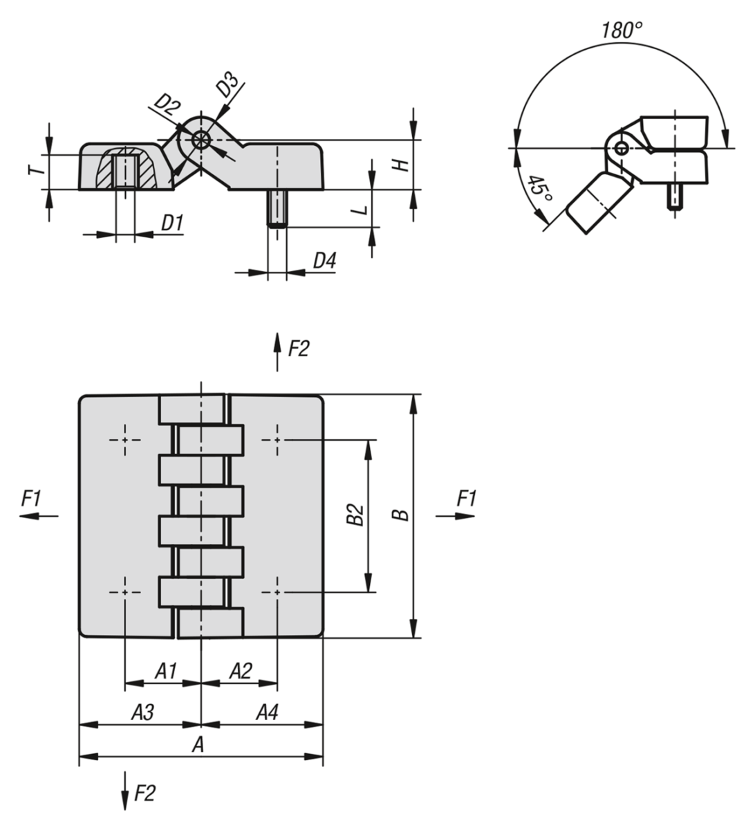 Hinges plastic with bushing and fastening screws
