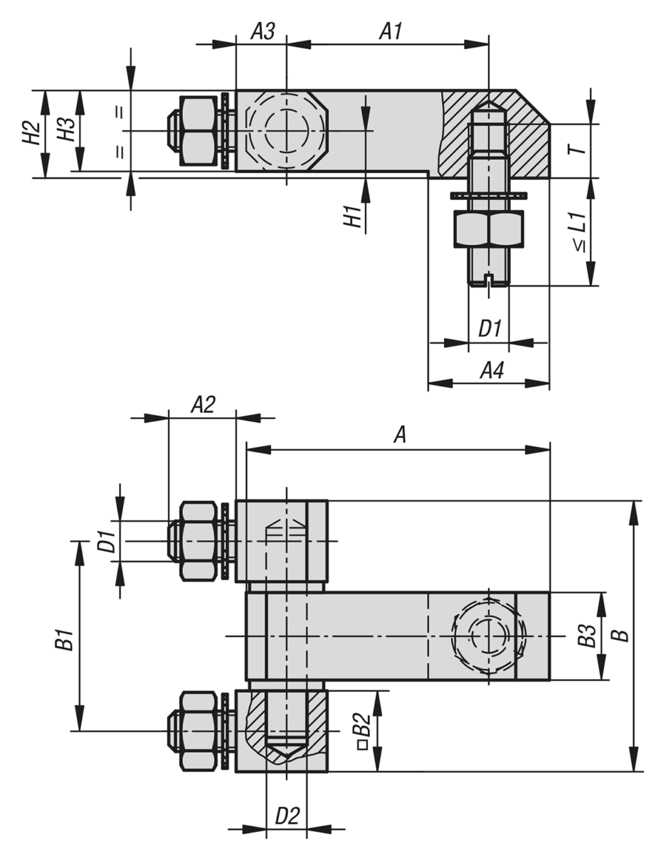 Block hinges with fastening nuts