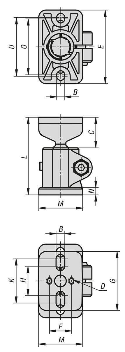 Tube clamps base, plastic with ball joint