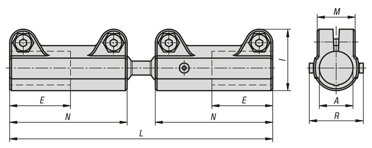 Tube clamps straight, aluminium with double ball joint