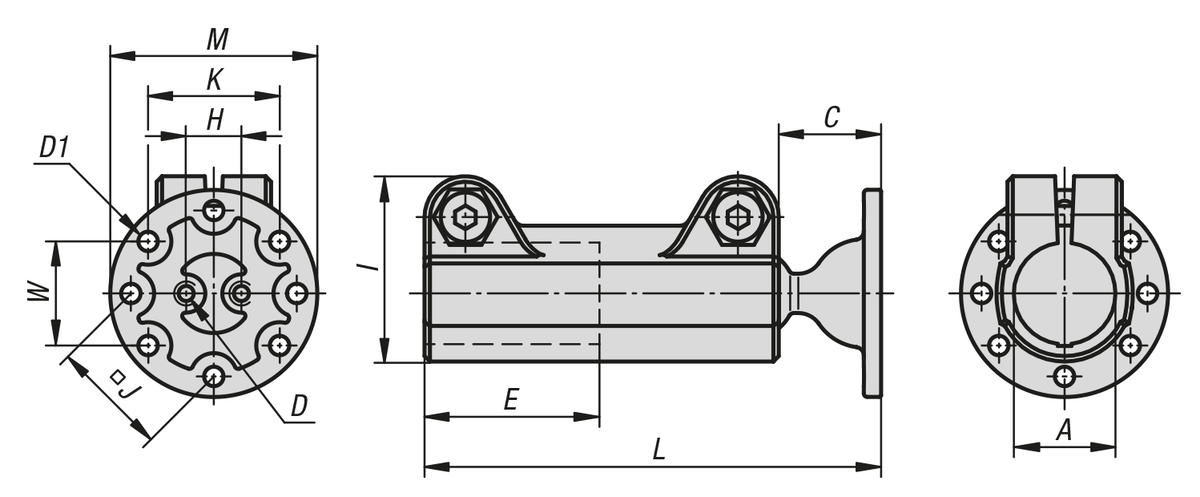 Tube clamps straight, aluminum with ball joint