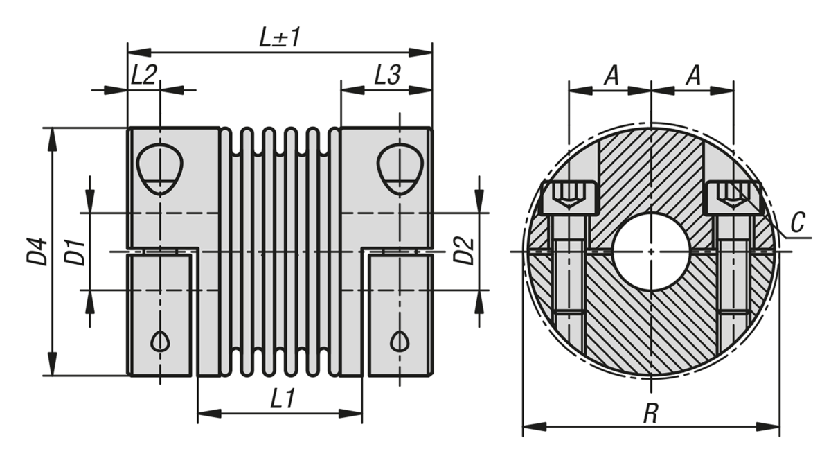 Metal bellows couplings, mini 
with removeable clamp hubs