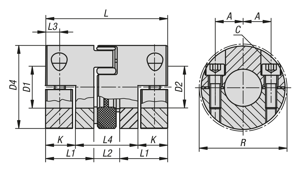 Elastomer dog couplings 
with removable clamp hubs