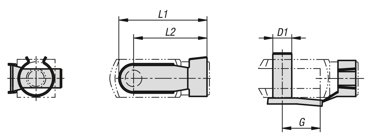 Snap-in pins for clevis joints DIN 71752