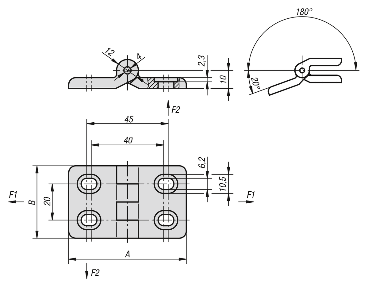 Hinges, plastic, with elongated holes