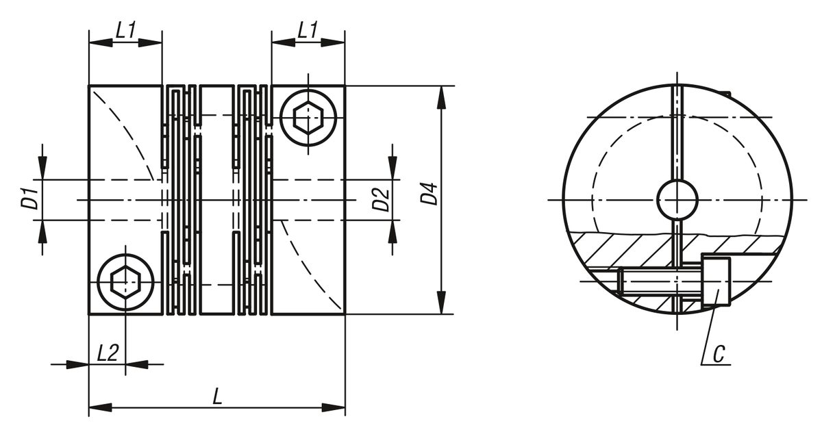 Beam couplings stainless steel 
with clamping hubs