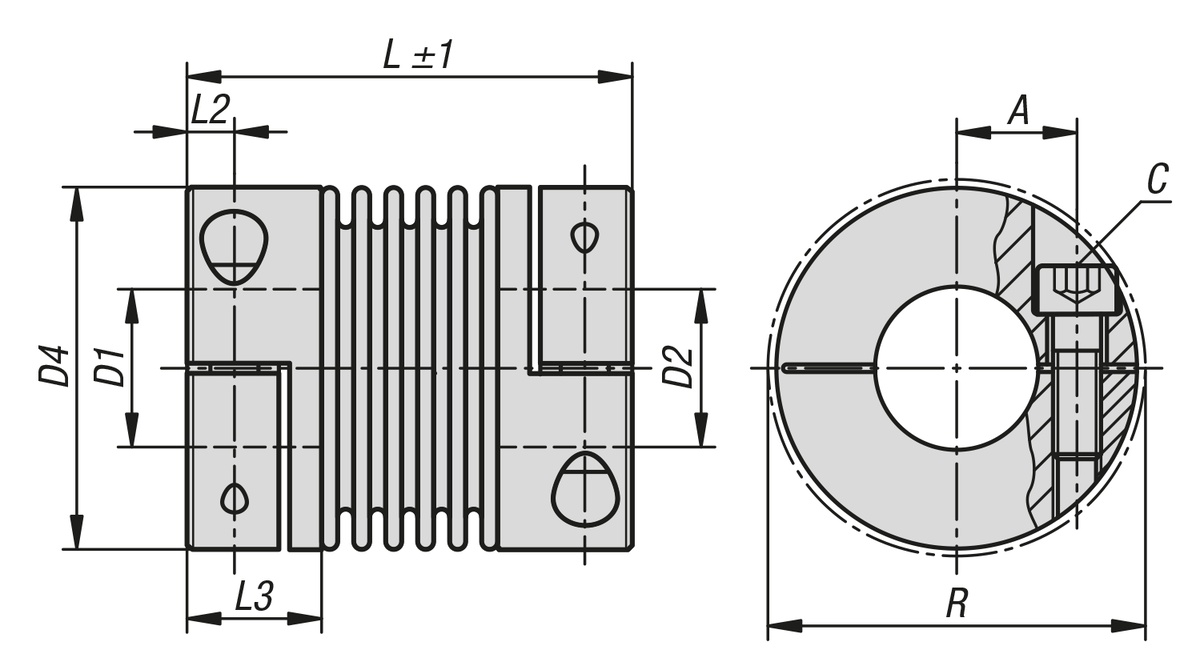 KIPP Metal bellows couplings, mini with clamp hubs