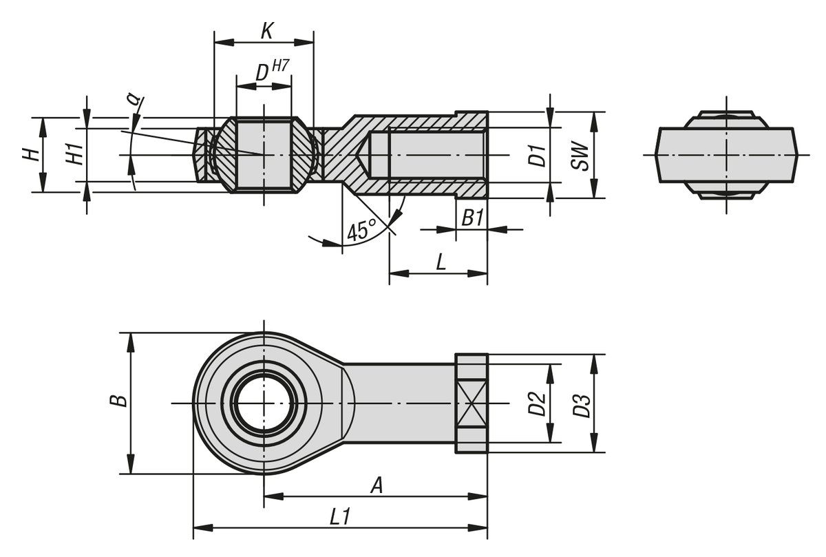 KIPP Rod ends with plain bearing, internal thread, stainless steel