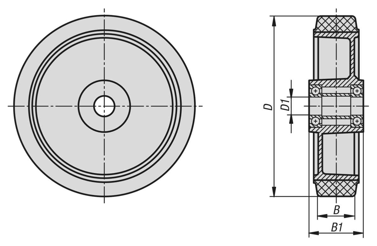 Wheels rubber tyres on die-cast aluminium rims