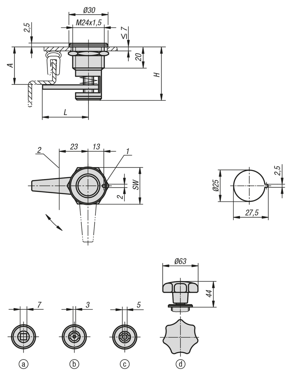 Verrou quart de tour à compression avec course de serrage variable