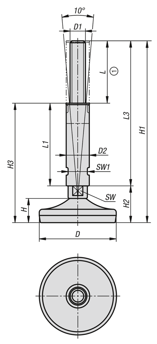 Levelling feet stainless steel for sterile areas