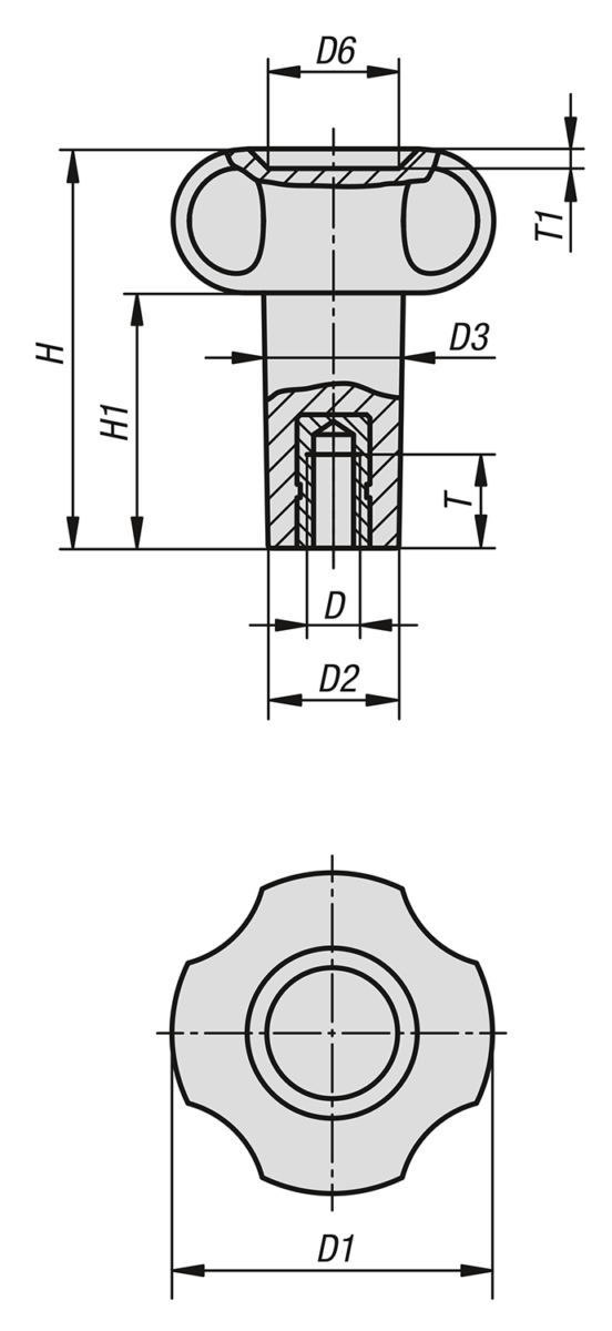 Star grips with extended hub
